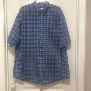 Eddie‎ Bauer Shirt Men's XL Blue Teal Plaid Button Down Short Sleeve Casual